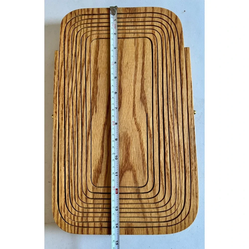 MCM Folding Collapsible Rectangle Wooden Fruit Basket With Handle Walter B Holts
